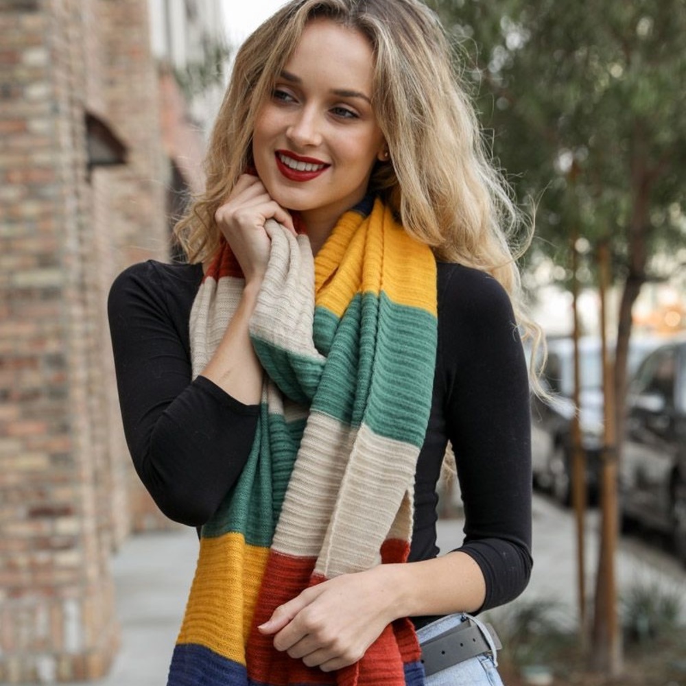 1 left! New Color Block Rib Knit Scarf